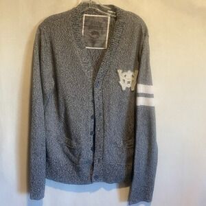 Slade‎ Wilder Gray Y2K Varsity Cardigan Patch Button Front Knit Sweater